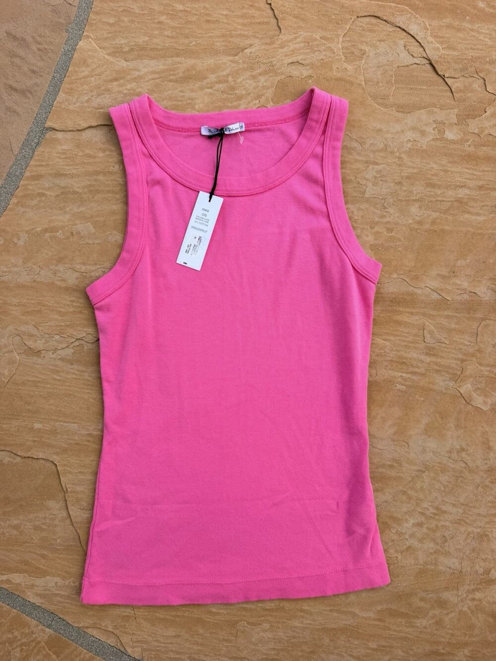 NWT Michael Stars Paloma Wide tank top 1x1 cotton pink Dragonfruit sz OS